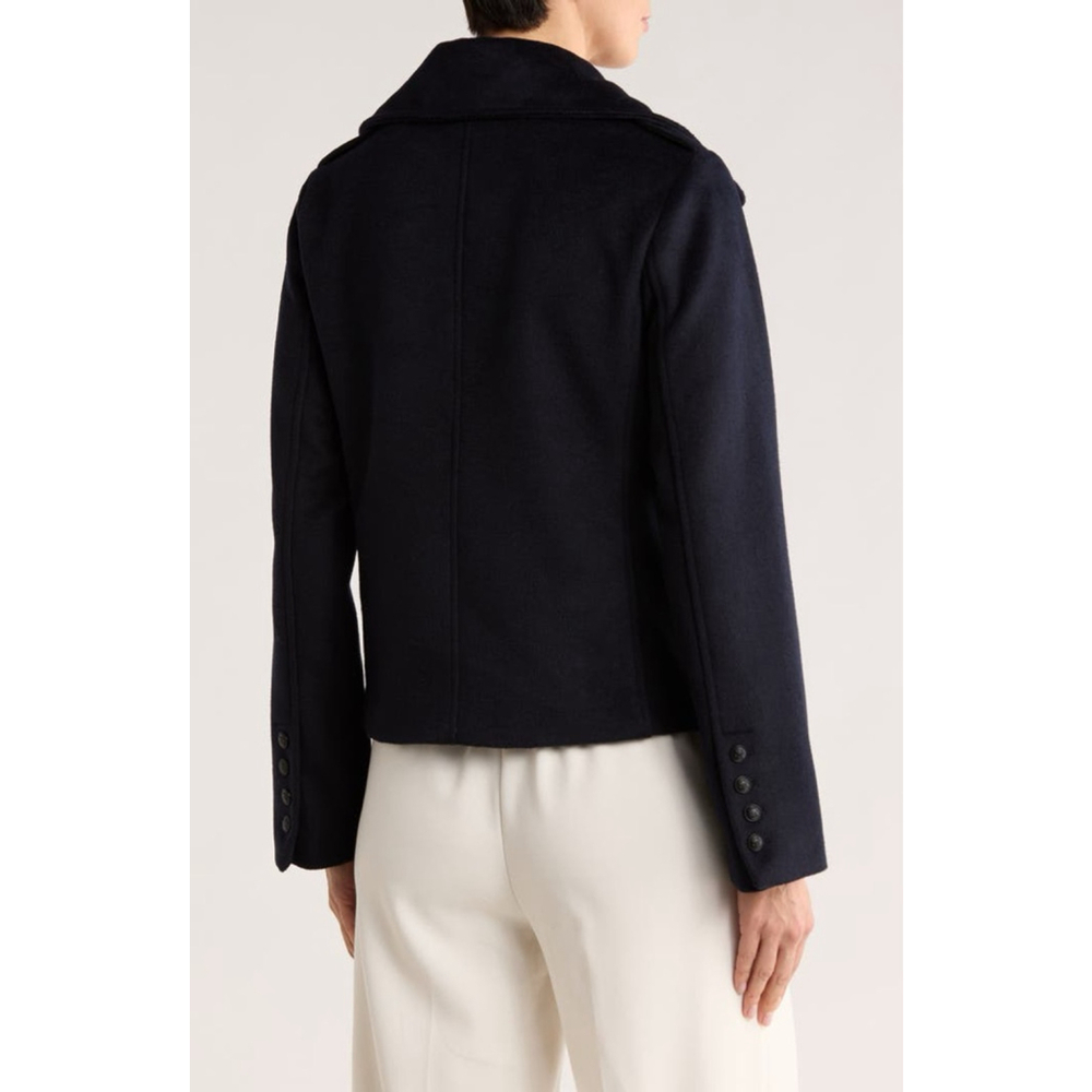 NWT Rebecca Minkoff Minimalist Black Wool Blend Cropped Pea Coat Size Small - Picture 2 of 8